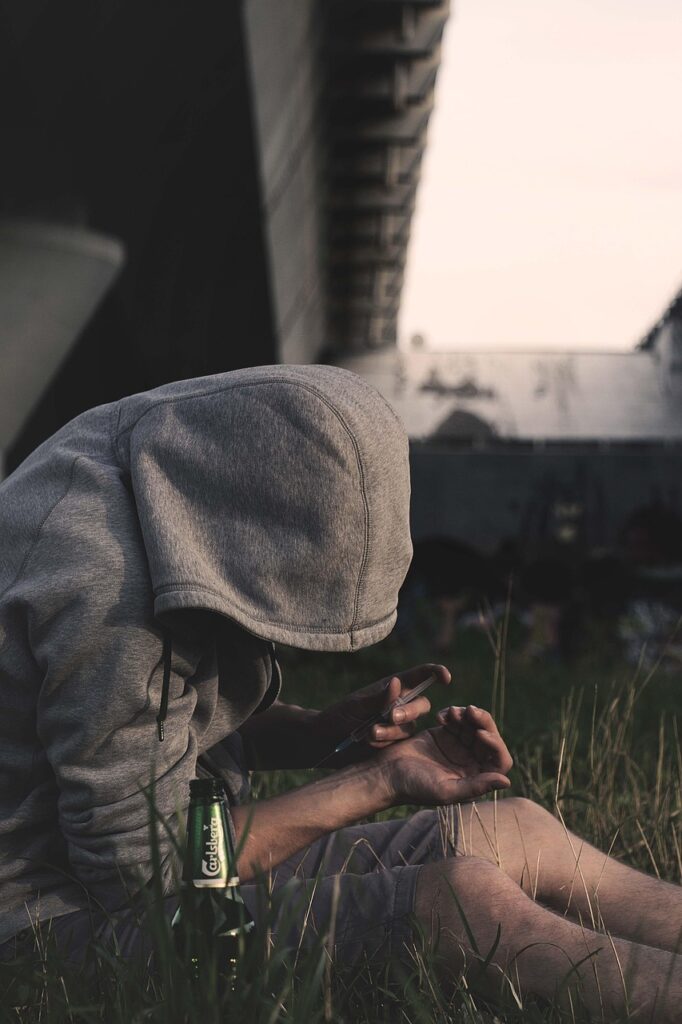 addiction, drug addiction, drug addict, addiction treatment, hiv, aids, drug use, breaking, breaking drug, heroin withdrawal, syringe, syringe with the drug, injection, vein, man, boy, sitting, grass, bottle, blouse, in the hood, without a face, the face is hidden, summer, street, outside, use, heroin addiction, pain, despair, loneliness, under the bridge, bridge, bum, tramp, hands, russia, moscow, emotions, photo, alcoholism treatment, rehabilitation, alcohol, alcoholic beverage, dependent, drunk, alcoholic, sad boy, drunkard, nature, alcoholism, alcohol poisoning, lonely, thump, booze, binge, gloomy, sullen, depression, intoxicated, hangover, health, person, human, sad, sadly, sadness, voltage, stress, wine